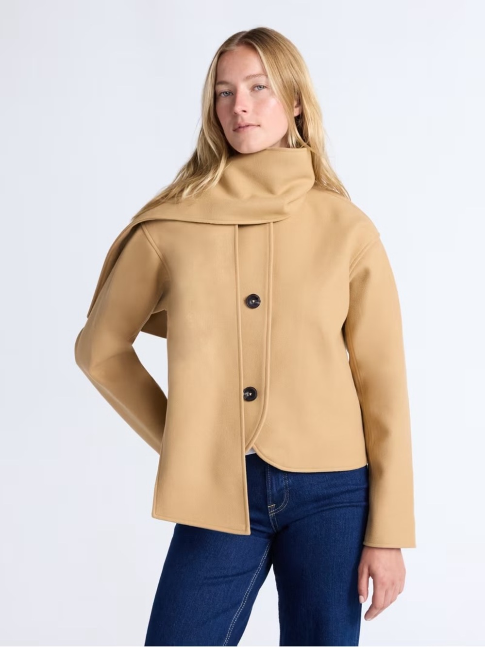 Free Assembly Women's Camel Scarf Collar Wool-Blend Jacket